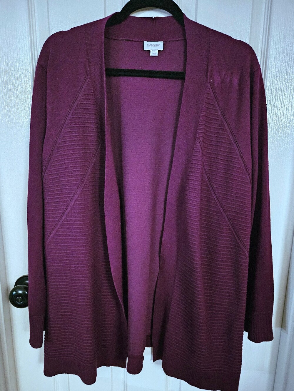 Avenue Women’s Plum Open-Front Ribbed Cardigan Sweater